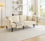 Schlafsofa, Schlafcouch, Sofa mit Schlaffunktion, 2-in-1 Verstellbares Schlafsofa-Zweisitzer mit Klappbaren Armlehnen, Geeignet f&uuml;r Wohnungen/G&auml;stezimmer/Lounge(Beige)