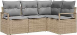 4-teiliges Garten-Sofa-Set mit Kissen Beige Poly-Rattan, 2-Sitzer Garten-Sofa mit Kissen Beige Poly-Rattan Gartenlounge Model3346360