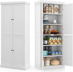 KOMFOTTEU K&otilde;rge kahepoolse uksega buffetkapp, puidust k&ouml;&ouml;gikapp, 6 reguleeritava riiuliga hoiukapp elutuppa, s&ouml;&ouml;gituppa, 76 x 40 x 184,5 cm, kallutuskaitsega (valge)