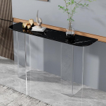 Moderner schwarzer Konsolentisch, Akzenttisch f&uuml;r Eingangsbereich und Flur, zeitgen&ouml;ssische M&ouml;bel f&uuml;r Wohnzimmer und Foyer-Organisation, 100 cm/39,4 Zoll Dekorst&uuml;ck