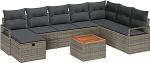 9-teiliges Garten Sofa Set mit Kissen Grau Poly Rattan, 2-Sitzer Garten Sofa mit Kissen Grau Poly Rattan Gartenlounge Model3359552