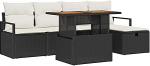 6-teiliges Garten-Sofa-Set mit Kissen Schwarz Poly-Rattan, 2-Sitzer Garten-Sofa mit Kissen Schwarz Poly-Rattan Gartenlounge Model3359988