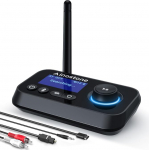 Ainostone Bluetooth 5.3 saatja vastuv&otilde;tja 2 k&otilde;rvaklappidele 3-in-1 Bluetooth audioadapter madala latentsusega Bluetooth saatja Bypass l&uuml;litiga helitugevuse reguleerimine optiline RCA AUX TV k&otilde;larile PC-le