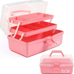 Creahaus 30.5 cm 3 Shelf Multi-Purpose Storage Box, Sorting Box, Organiser Box, Craft Box, Sewing Box, Medicine Case, Toolbox, Fishing Case with 2 Shelves (Pink)