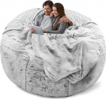 YudouTech Bean Bag Chair Cover (Cover Only, No Filling), Large Round Soft Fluffy Washable Bean Bag Lounger Sofa Duvet Cover for Adults, Living Room, Bedroom, Furniture Cover