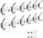 Konksu Rail mantli konksud 2 seinakonksude pakett Vannituba k&ouml;&ouml;gi ukse mantli konksud Roostevabast terasest poleerimisprotsess (h&otilde;bedane, 6 konksu) 42 cm, jopede, r&auml;tikute, v&otilde;tmete riputamiseks