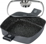 STONELINE Smart Serving Pan 28 cm, kandiline pann koos kaanega, eemaldatav k&auml;epide, survevalatud alumiiniumist praepann induktsioonile, k&otilde;ikidele pliidit&uuml;&uuml;pidele, mittekleepuv pinnakate t&otilde;eliste kivipuru osakestega, hall