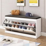 Shoe Organiser Bench with Hidden Rack, Shoe Cabinet for Entryway, Changing Stool, Modern PU Leather Shoe Organiser for Home, Hallway