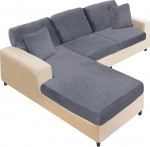 NAISI Sektionale Couchkissenbez&uuml;ge, 6 St&uuml;ck, Samt-Couchkissenbez&uuml;ge, L-Form, weich, Stretch-Sofabez&uuml;ge mit 2 Kissenbez&uuml;gen f&uuml;r links/rechts (2-Sitzer + 1 Chaise+3 R&uuml;ckenlehne, Dunkelgrau)