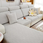 Couch Cushion Covers, Sectional Sofa, L Shape Slipcover, Elastic Couch with Chaise Lounge Cover, Furniture Protector for Living Room (Length 62-74 inch, Width 35-43 inch, Chaise Cover), Grey White