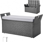 VEVOR aiapink hoiuruumiga 180 kg, PE rotangist pink, istumislaud koos padja ja k&uuml;lgk&auml;epidemega, hoiupink, istumis- ja verandadekoratsioon terrassile, aeda ja r&otilde;dule, 104 x 45 x 52 cm, 104 x 45 x 52 cm