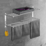 HONPHIER Towel Rail Extendible 43-78 cm Towel Rail Wall Towel Rail Stainless Steel with Hooks Towel Rail Chrome for Home Hotel Bathroom Kitchen Toilet, 2-Layer