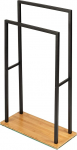 WENKO Bamboo Towel Rack, Standing Towel Rail with 2 Towel Rails, Bamboo Base, Black Steel Frame, Loft Style, Sustainable Bathroom Accessory, 46 x 20 x 80 cm, Natural/Black