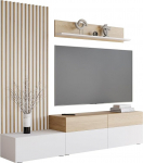 Mirjan24 Narezi seinakapp, Elegantne elutoa komplekt dekoratiivsete liistudega, seinapaneel seinapaneelidega, telerilaud ja seinariiul, telerikapp (valge/kremona tamm, laius: 225 cm)