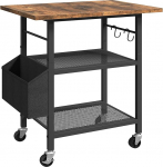 3-tasandiline printeri laua veerev konteiner Printer Stand Storage Rack Industrial Style k&uuml;ljetasku puidust riiul 2 S konksud kodukontorile Rustic Brown ja must APTHR2501