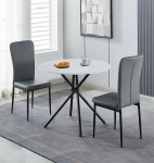 Hallowood Furniture Cullompton v&auml;ike &uuml;mmargune s&ouml;&ouml;gilaud ja toolid 2, valge marmorist efektiga k&ouml;&ouml;gilaud halli kunstnahast s&ouml;&ouml;gitoolidega s&ouml;&ouml;gikomplekt koju ja kohvikusse