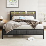 Polsterdatud voodi 160 x 200 cm metallist lamelliraamiga, metallist voodiraam 160 x 200 cm LED valgustusega, laadimisjaam, kaheinimesevoodi, k&uuml;lalisvoodi, noortevoodi, magamistuppa, k&uuml;lalistetuppa, hall