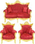 Casa Padrino Baroque elutoa komplekt Bordeaux sametkangas / kuldne - 2-kohaline diivan + 2 tugitooli