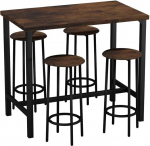 URBNLIVING CANCUN Bartisch und Hocker Set - Industrielle K&uuml;che Esszimmer Fr&uuml;hst&uuml;ck Thekenm&ouml;bel mit 2 v&otilde;i 4 St&uuml;hlen, platzsparendes Design f&uuml;r Zuhause & kleine R&auml;ume - 5-teilig - Rustikales Braun