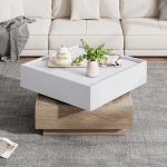 Merax Square kohvilaud, kaasaegne 360&deg; p&ouml;&ouml;rlev elutoa laud 2 sahtliga, loominguline diivanilaud, kohvilaud, k&uuml;ljelaud, keskmine laud elutuppa, kontorisse, magamistuppa, valge ja p&auml;hkelpuu v&auml;rvi