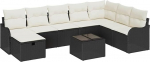 9-teiliges Garten Sofa Set mit Kissen in schwarzem Poly Rattan, 2-Sitzer Garten Sofa mit Stauraum und Kissen in schwarzem Poly Rattan Gartenlounge Model3360368
