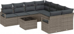 9-teiliges Garten-Sofa-Set mit Kissen Grau Poly Rattan, 2-Sitzer Garten-Sofa mit Stauraum & Kissen Grau Poly Rattan Gartenlounge Model3354988