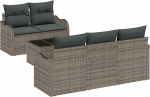 6-teiliges Garten Sofa Set mit Kissen Grau Poly Rattan, 2-Sitzer Garten Sofa mit Stauraum & Kissen Grau Poly Rattan Gartenlounge Model3354248