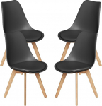 Stanew 4 musta tooli komplekt - Skandinaavia s&ouml;&ouml;gitool, polsterdatud ja mugavad puidust jalgadega - k&ouml;&ouml;gitool ja elutoa tool