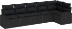 6-teiliges Garten Sofa Set mit Kissen aus schwarzem Poly Rattan, 2-Sitzer Garten Sofa mit Stauraum & Kissen aus schwarzem Poly Rattan Gartenlounge Model3354732