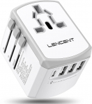 LENCENT reisiadapter maailmas 3 USB ja 1 Type-C pordi ja vahelduvvoolu pistikupesaga rahvusvaheline reisiadapter USA Suurbritannia Inglismaa Austraalia &uuml;le 200 riigi, valge