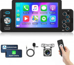 Apple Carplay Autoradio 1 DIN koos Android Auto Bluetooth Hands-Free komplektiga 5-tolline autoraadio koos Android/iOS Mirror Link Bluetooth FM USB/AUX/TF/Type C/EQ roolijuhtimiss&uuml;steemiga Tagurduskaamera
