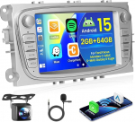 Hikity 2+64GB Android 15 autoraadio Ford Focus Mondeo C-MAX S-MAX Galaxy II Kuga raadio Carplay Android Auto Traadita 7-tolline IPS puuteekraaniga raadio Bluetooth GPS navigatsioon WiFi FM RDS EQ ASP peegel