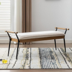 HEAH-YO Modern Entrance Bench, Soft Chenille Bedroom Bench with Armrests and Metal Legs, 18" Seat Height, Footstool, Ottoman for Living Room, White