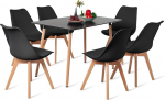 H.J WeDoo Rectangular Dining Table with 6 Chairs 110cm Suitable for Dining Room Kitchen Living Room | Black Table + Black Chairs