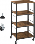 Kitchen Island Trolley, Kitchen Trolley on Wheels, Rolling Cart with Storage Organiser, 4-Tier Farmhouse Serving Trolley Stand with Wooden Table Shelf Units for Bathroom, Office, Industrial, Brown