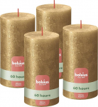 Bolsius Rustic Pillar Candles - Shimmer Gold - Komplekt 4 - Dekoratiivsed majapidamisk&uuml;&uuml;nlad - P&otilde;lemisaeg 60 tundi - L&otilde;hnastamata - Looduslik taimne vaha - Ilma palmi&otilde;lita - 13 x 7 cm