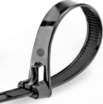 Oksdown kaablisidemed uuesti suletav must 500mm &times; 7.6mm pakend 100 UV-kindlat tugevat suurt nailonist plastist korduvkasutatavat komplekti