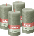 Bolsius Rustic Pillar Candles, oliivroheline, komplekt 4, dekoratiivsed majapidamisk&uuml;&uuml;nlad, p&otilde;lemisaeg 60 tundi, l&otilde;hnastamata, looduslik taimne vaha, ilma palmi&otilde;lideta, 13 x 7 cm.
