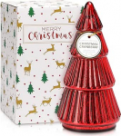 Punane klaasist j&otilde;uluk&uuml;&uuml;nal, 100% naturaalne sojavaha j&otilde;hvika l&otilde;hnaga, 45 tundi p&otilde;lemisaega, j&otilde;ulukaunistus koju, j&otilde;uludeks ideaalne kingitus, 23 cm