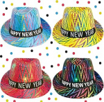 Pakett 4 aastavahetuse peom&uuml;tsi 2026, m&uuml;ts s&auml;delevad s&auml;delevad Fedora aastavahetuseks, m&uuml;tsiriba kirjaga Happy New Year, Happy New Year's Eve Party Decoration 2026 (Klassikaline)