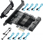 PCIE 1X SATA Card 8 porti, 8 SATA kaabli ja madala profiiliga klambriga, PCIE SATA 3.0 6Gbps kontroller, PCIE to SATA Expansion Card, SATA Controller, SATA PCIE kaart, ASM1064 + JMB75 kiibid