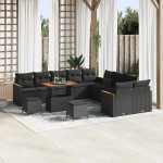 Rantry 13-teilige Garten Sofa Set mit Kissen Schwarz Poly Rattan Akazie Gartenlounge Model3363104