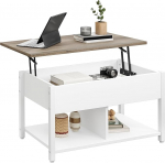 YITAHOME Coffee Table with Lifting Top, Easy to Lift, 2 Tier Storage Space, Height-Adjustable Coffee Table with Hidden Storage Compartment and Storage Surface for Living Room, Office, White and Grey