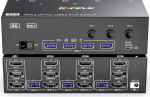 KVM Switch 3 PC 3 monitori 8K @ 60Hz 4K @ 144Hz, MLEEDA HDMI + 2 Displayport KVM Switch kolmekordne monitor 3 PC osa 3 monitori ja 4 USB 3.0 seadme jaoks 12 V DC toiteallikaga, juhtmega kaugjuhtimispuldiga