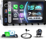 4G+64G Android 15 Autoradio 2 Din Klaviertasten, 7'' IPS HD Touchscreen mit Drahtlos Carplay Android Auto, Bluetooth EQ FM RDS Radio GPS Wi-Fi, Spiegeln USB/Typ-C, toetatud tagasis&otilde;idukaamera.