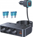226 W sigaretis&uuml;&uuml;taja jagur 9 in 1, 12 V/24 V autolaadija 3 pistikupesaga, 2 USB-C PD 45 W, 4 QC3.0 USB-A, l&uuml;liti, LED-voldim&otilde;&otilde;tja, iPhone 17 / istmesoojendus / autokaamera / GPS jaoks.