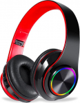 Kabellose Bluetooth-k&otilde;rvaklapp, bunte Lichter, faltbar, Bluetooth 5.0, 10 m Reichweite, Stereo-Surround, integreeritud mikrofon, bequem befestigte Ohren (schwarz-rot)