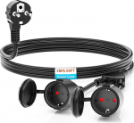 2 m Schuko pikenduskaabel 2 pistikupesaga, IP44 veekindel pikenduskaabel, toitekaabli pikendus - v&auml;litingimustes, aias, t&ouml;&ouml;kojas, ehitusplatsil (16A/250V, must)