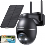 YESKANO 2K WiFi Outdoor Wireless Solar Security Camera 360&deg; PTZ Solar Camera 2.4GHz Battery Night Vision PIR Detection Bi-Directional Audio (Black)