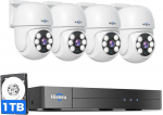 5MP HD: Hiseeu Outdoor Surveillance Camera Set with 8CH 5MP NVR, 4 x 5MP PT Wired Cameras with Disposable Audio, Colour Night Vision, Remote Display, Instant Alarm, 1TB HDD Included